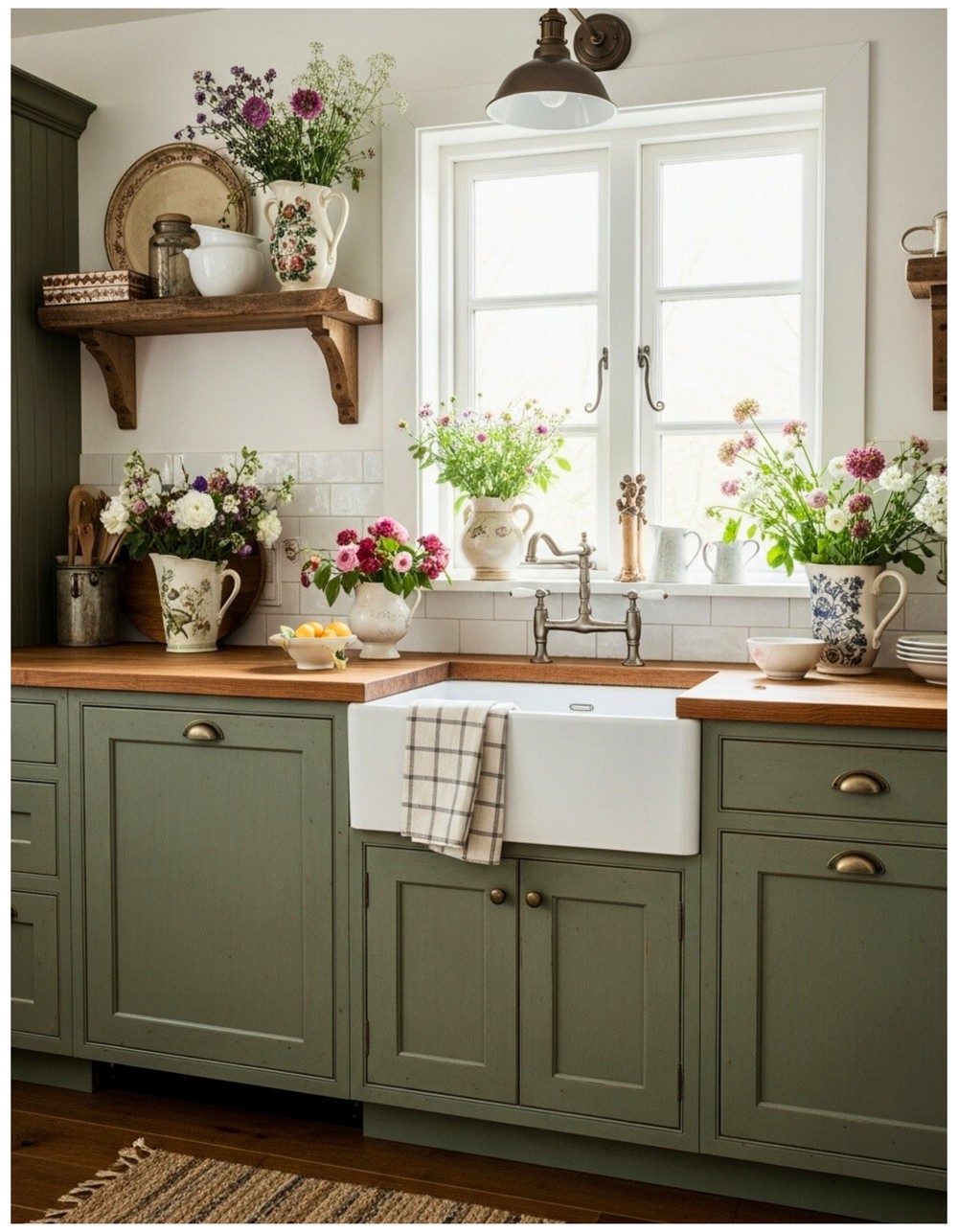 Farmhouse Sink with Moss Green
