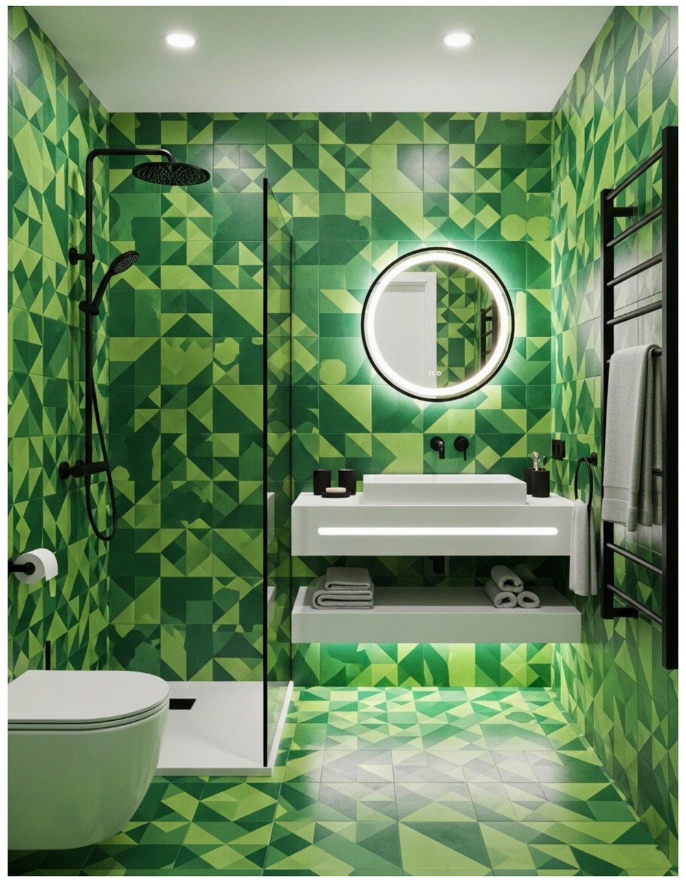 Geometric Green Bathroom Design