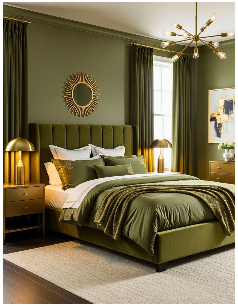 Glamorous Olive Green and Velvet with Brass Fixtures