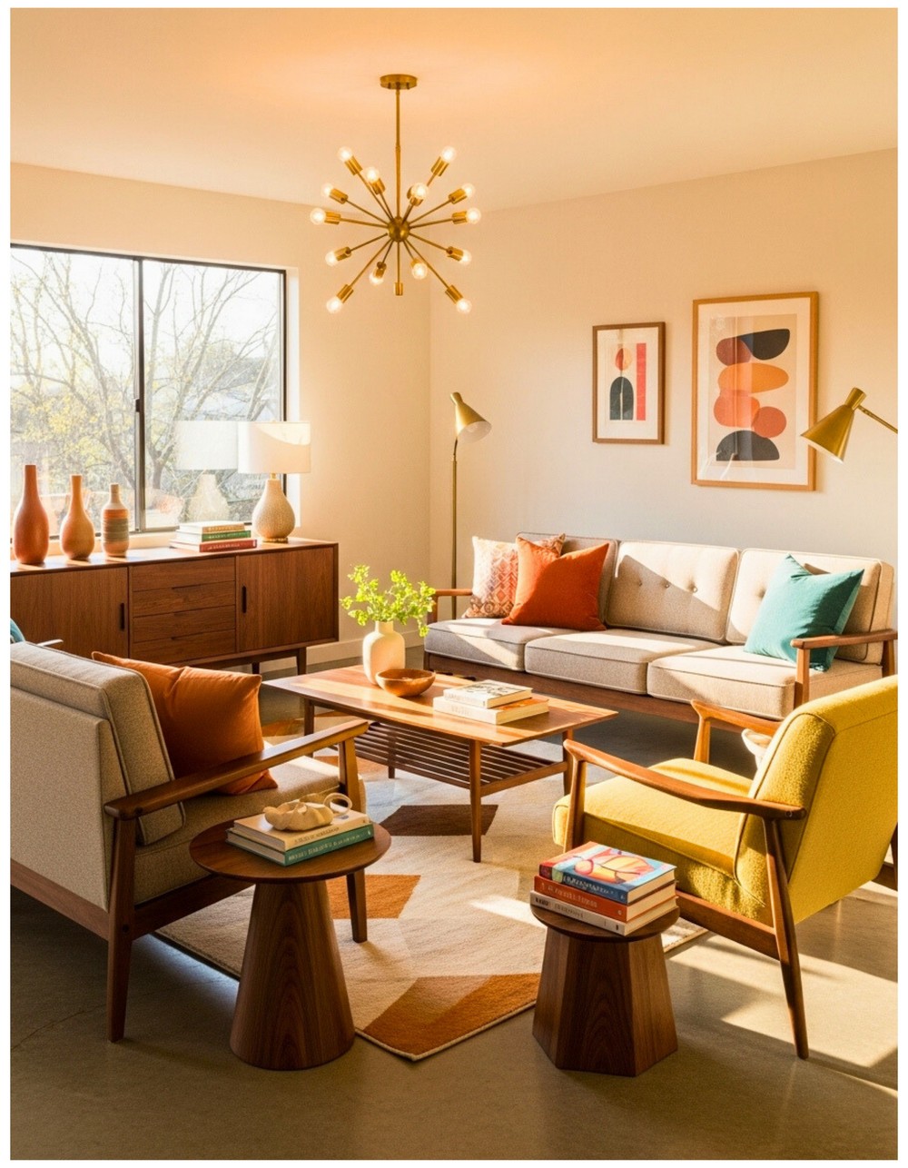 Inviting Atmosphere in Modern Mid-Century Living Room