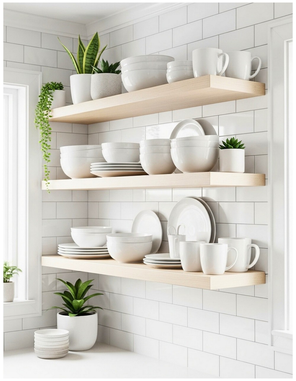 Minimalist Ceramic Display on Floating Shelves
