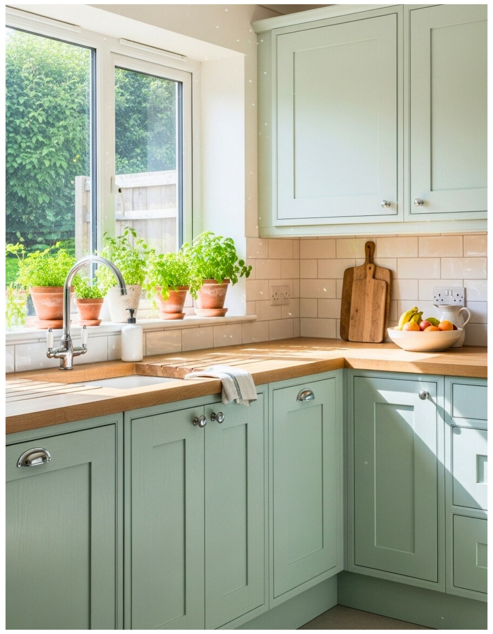 Mint Green & Wood Cabinets