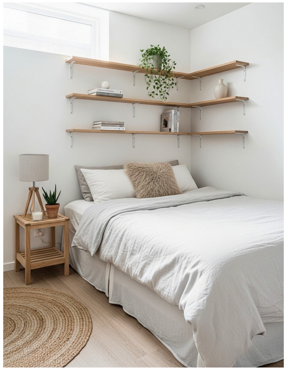 Scandinavian-Inspired Palette with Floating Shelves and Soft Neutral Textiles