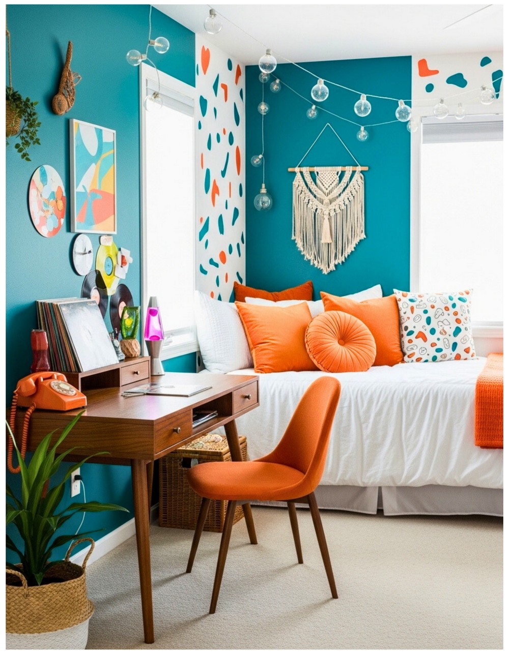 Stylish Teal and Orange Teen Girl’s Bedroom Ideas