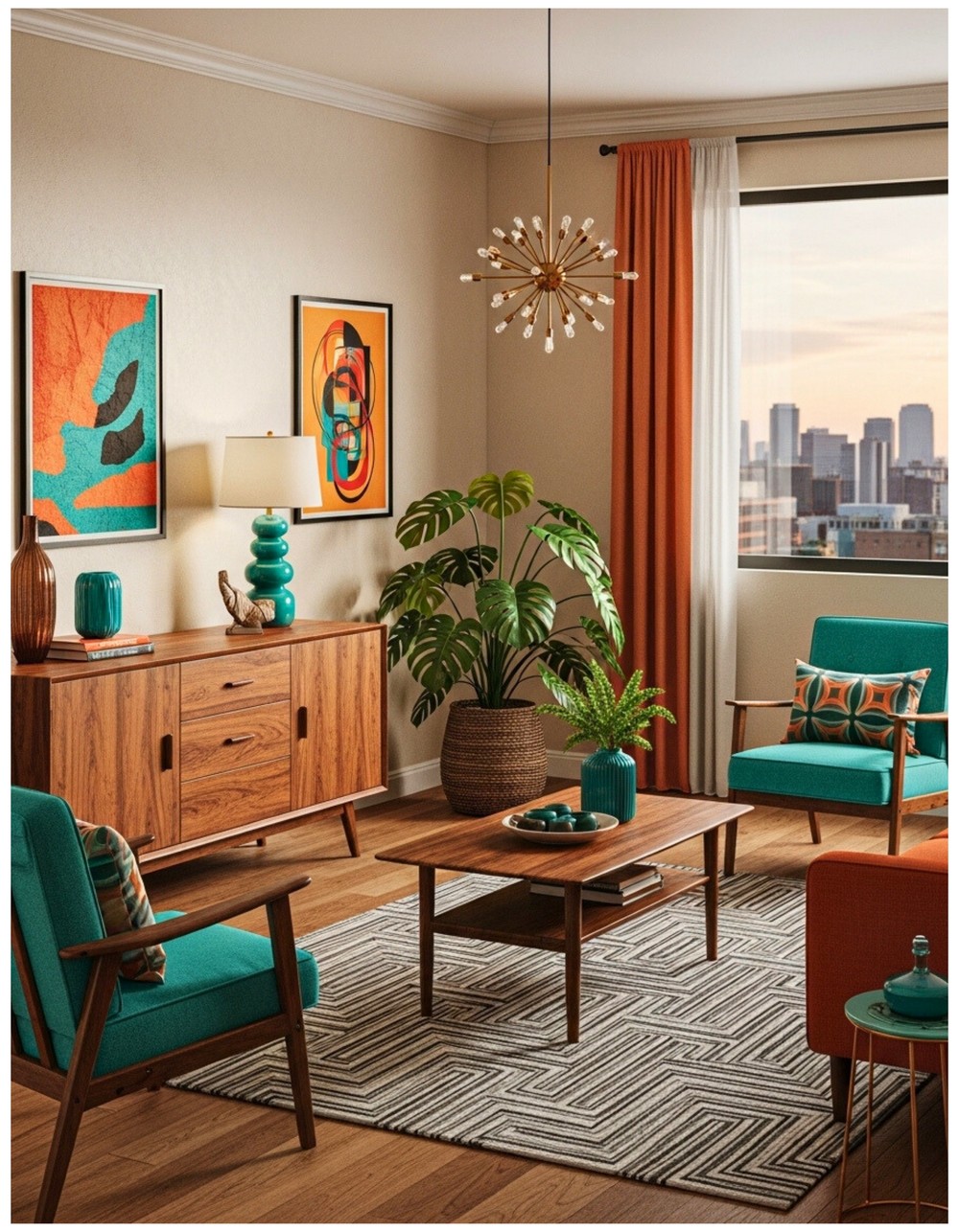 Vibrant Mid-Century Modern Living Room