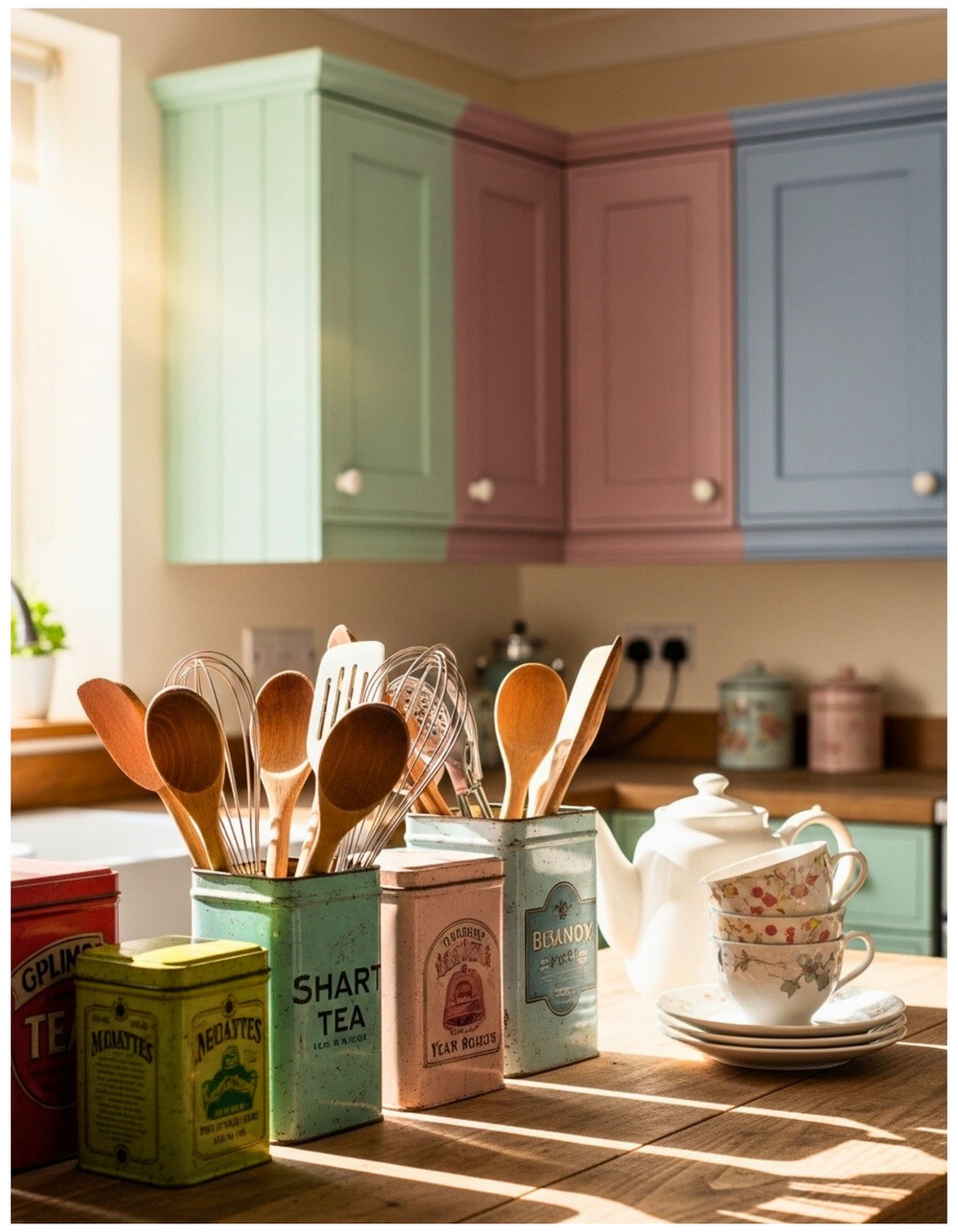 Vintage Tea Tin Utensils Storage