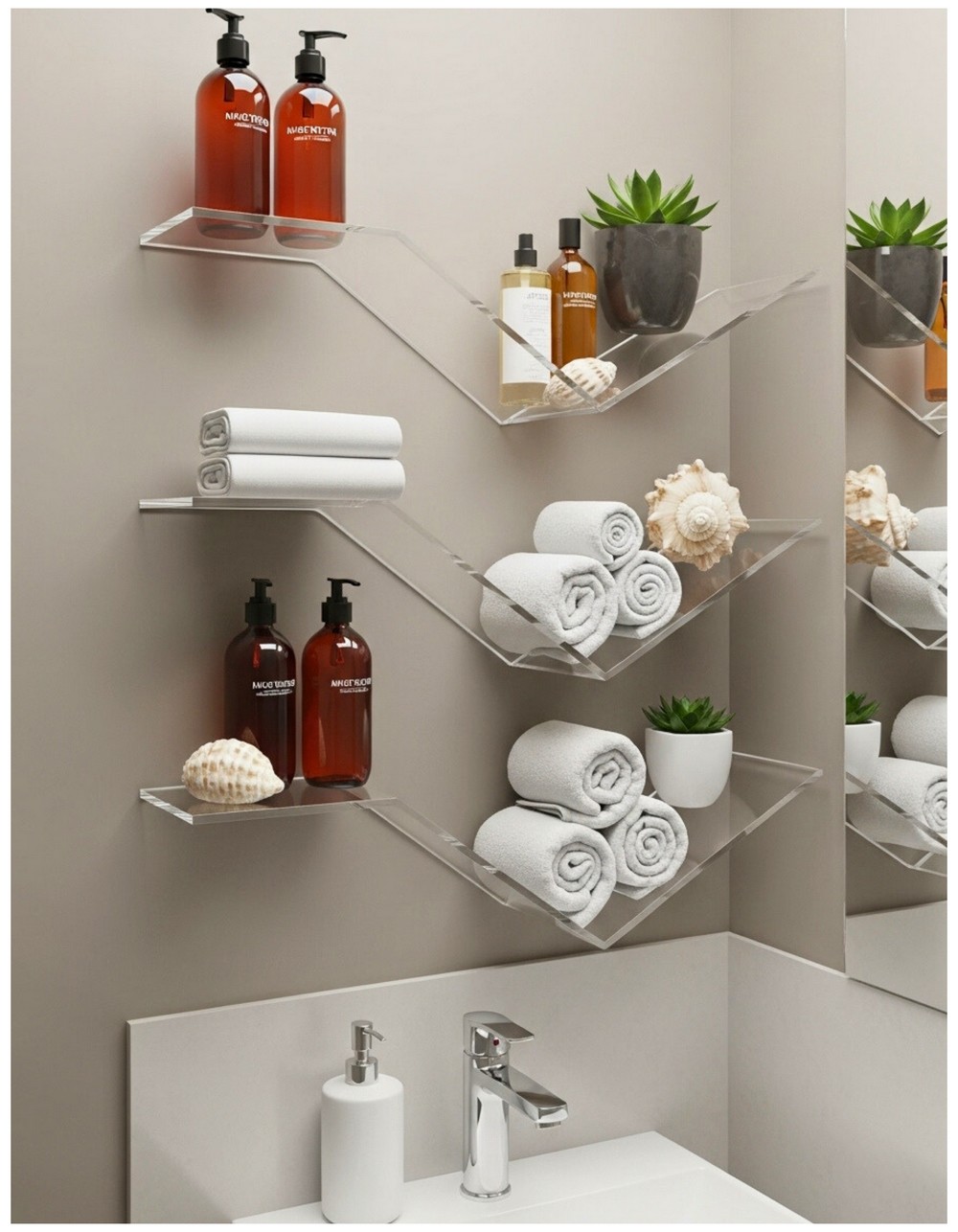 Zigzag Acrylic Bathroom Shelves