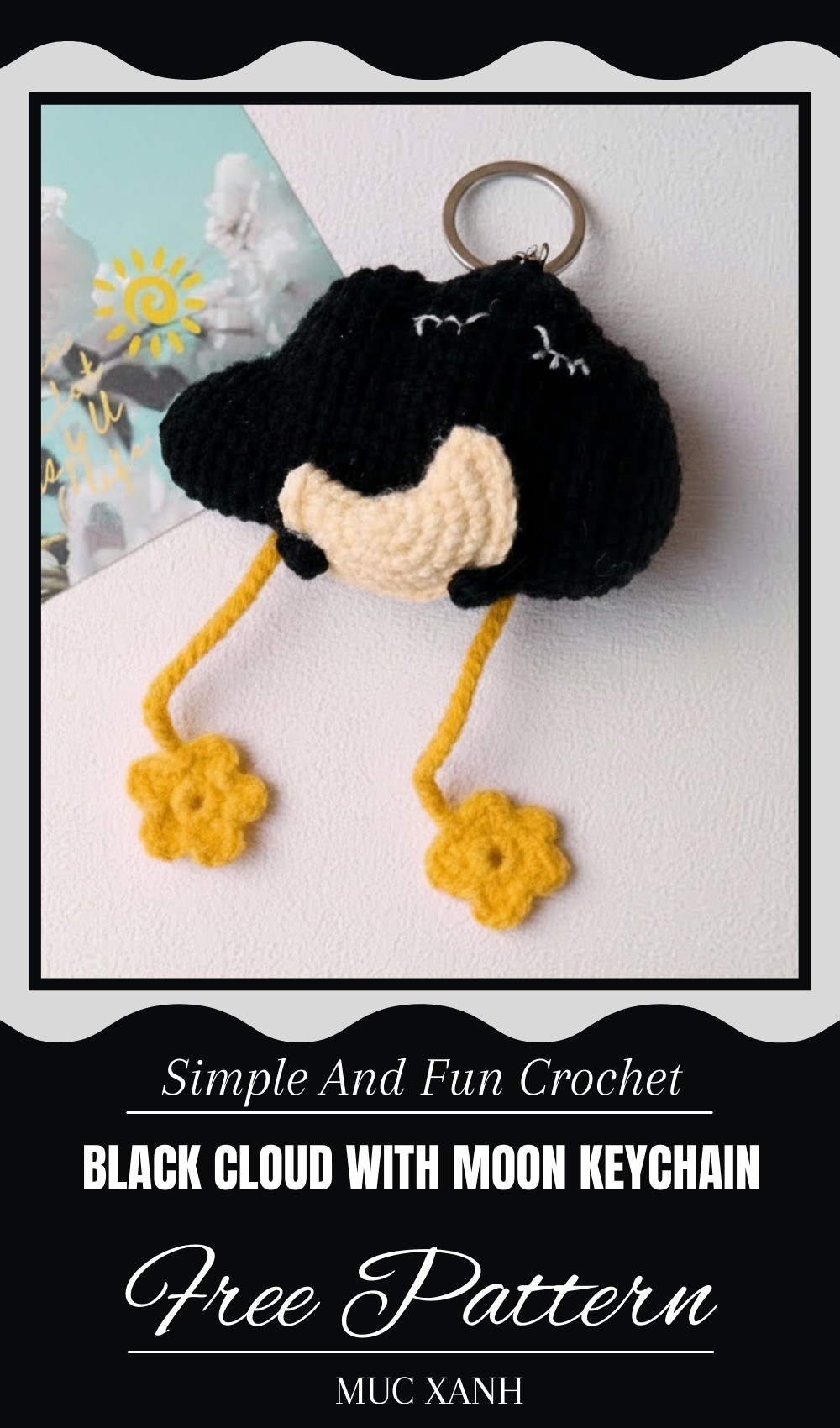 Black Cloud With Moon Keychain Crochet Tutorial