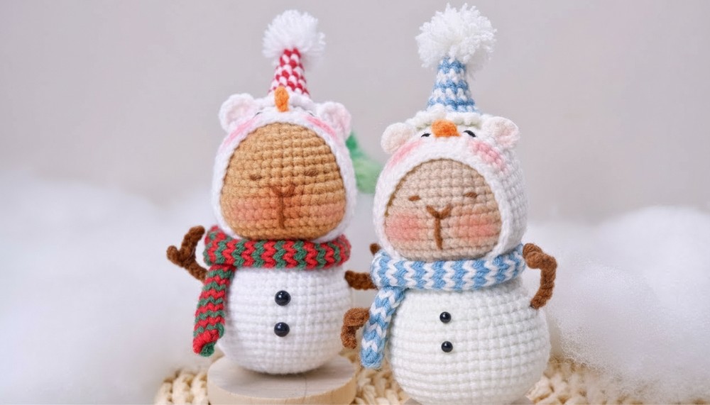 Crochet Capybara Snowman Tutorial 1