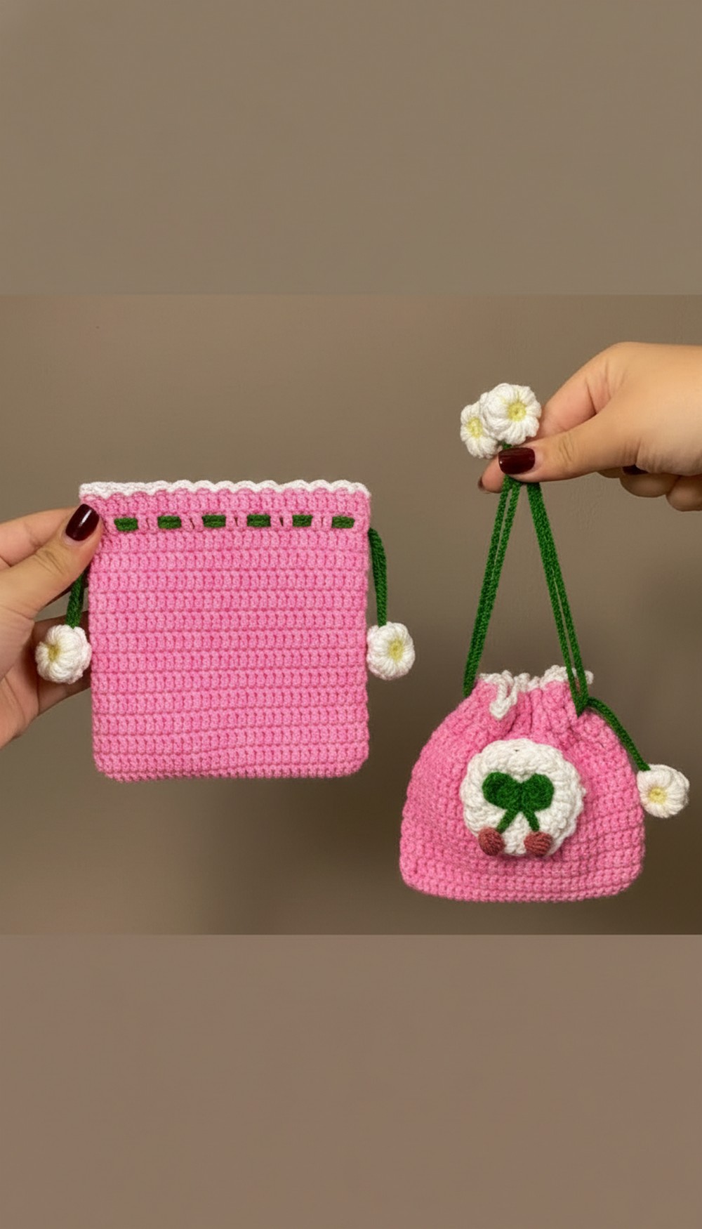 Crochet Mini Drawstring Bag Tutorial 3