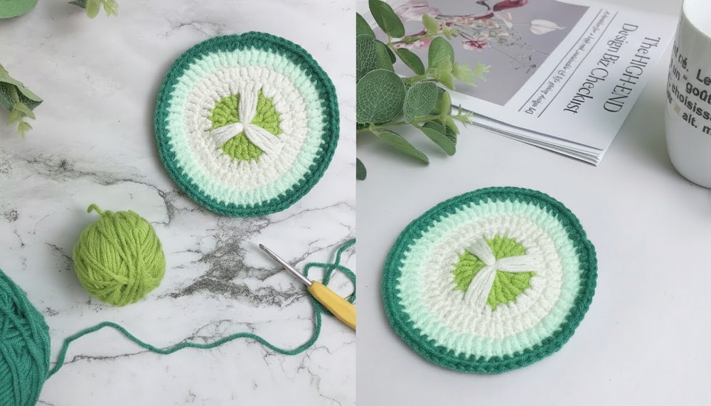 Crochet Cucumber Slice Coaster 1
