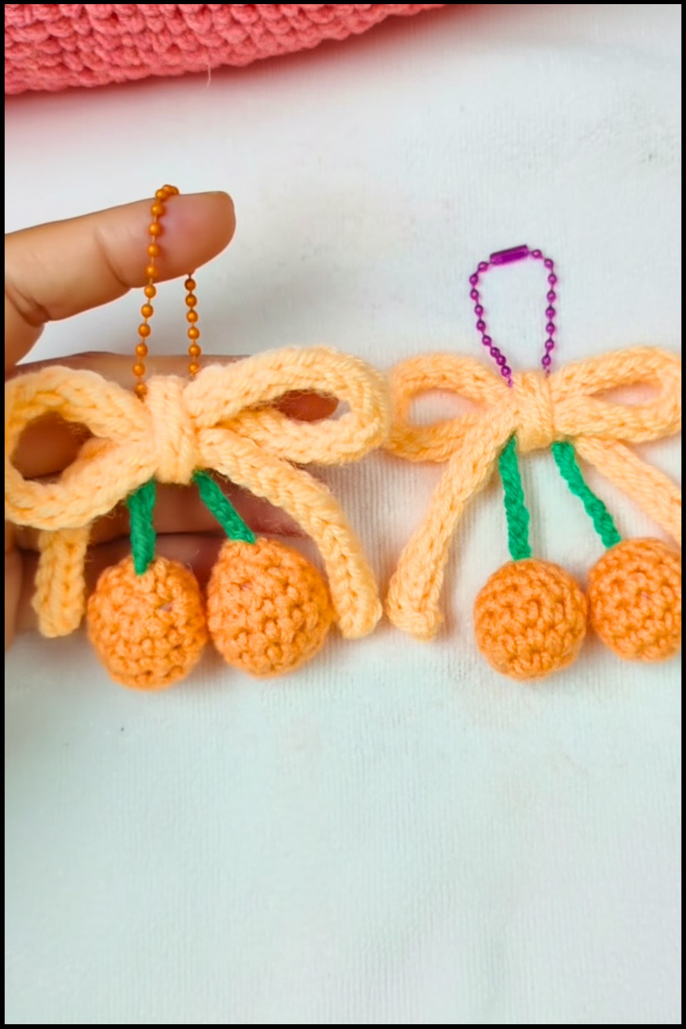 Crochet Cute Bow Orange Keychain 2