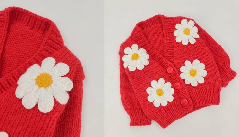 Crochet Daisy Appliques Cardigan Pattern 1