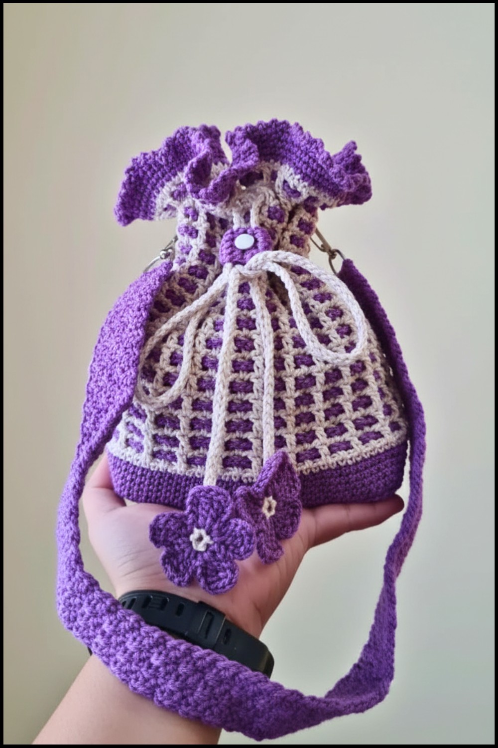 Crochet Drawstring Bag Easy Tutorial 1