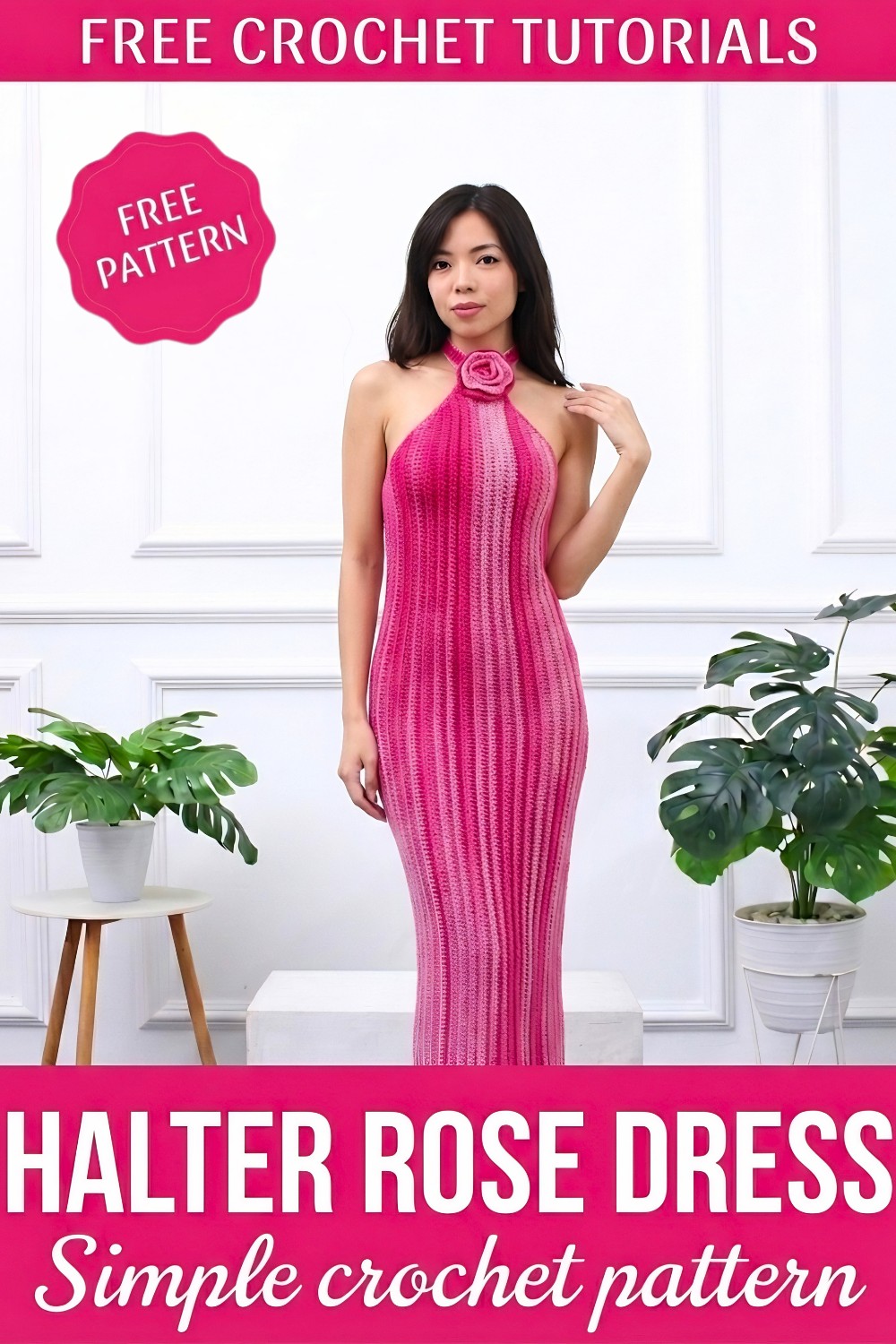 Crochet Halter Rose Dress