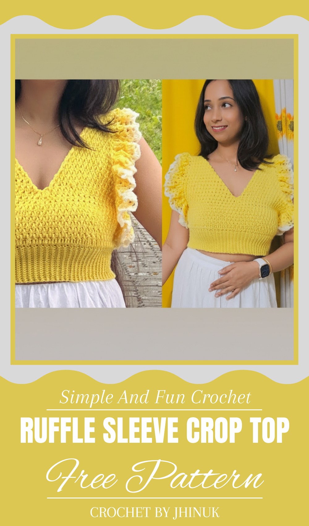 Crochet Ruffle Sleeve Crop Top