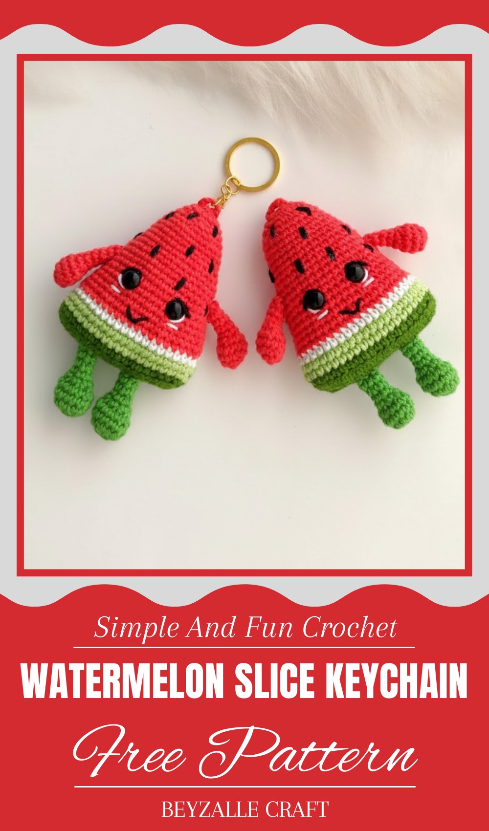 Crochet Watermelon Slice Keychain